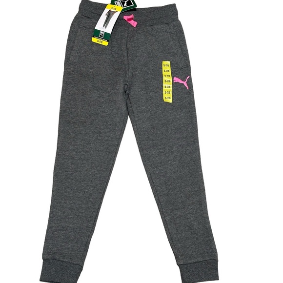 Girls Youth Puma Kids Small 7 - 8 Joggers Pants Sweats Gray Pink Pockets NWT - Picture 3 of 7